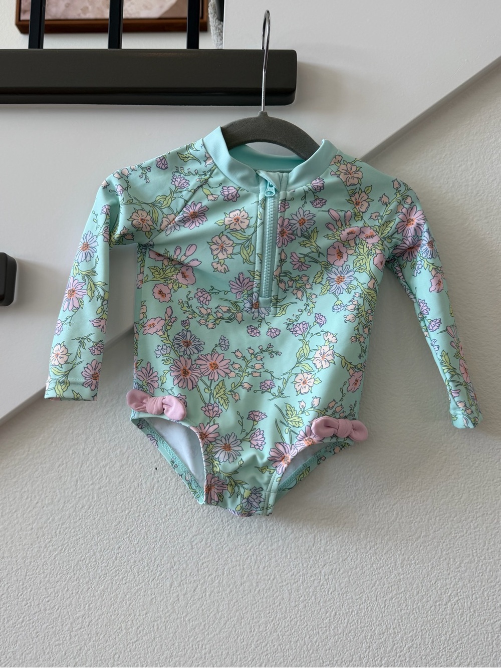 OshKosh B'gosh Mint and Pink Floral Long-Sleeve One-Piece Rashguard